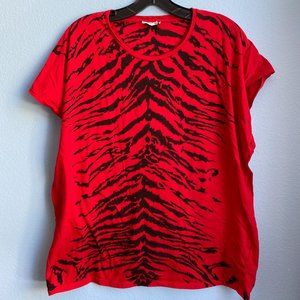 Saint Laurent Red and Black Tiger Print T-Shirt